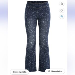 No Boundaries Dark Blue Heart Print Flare Jeggings